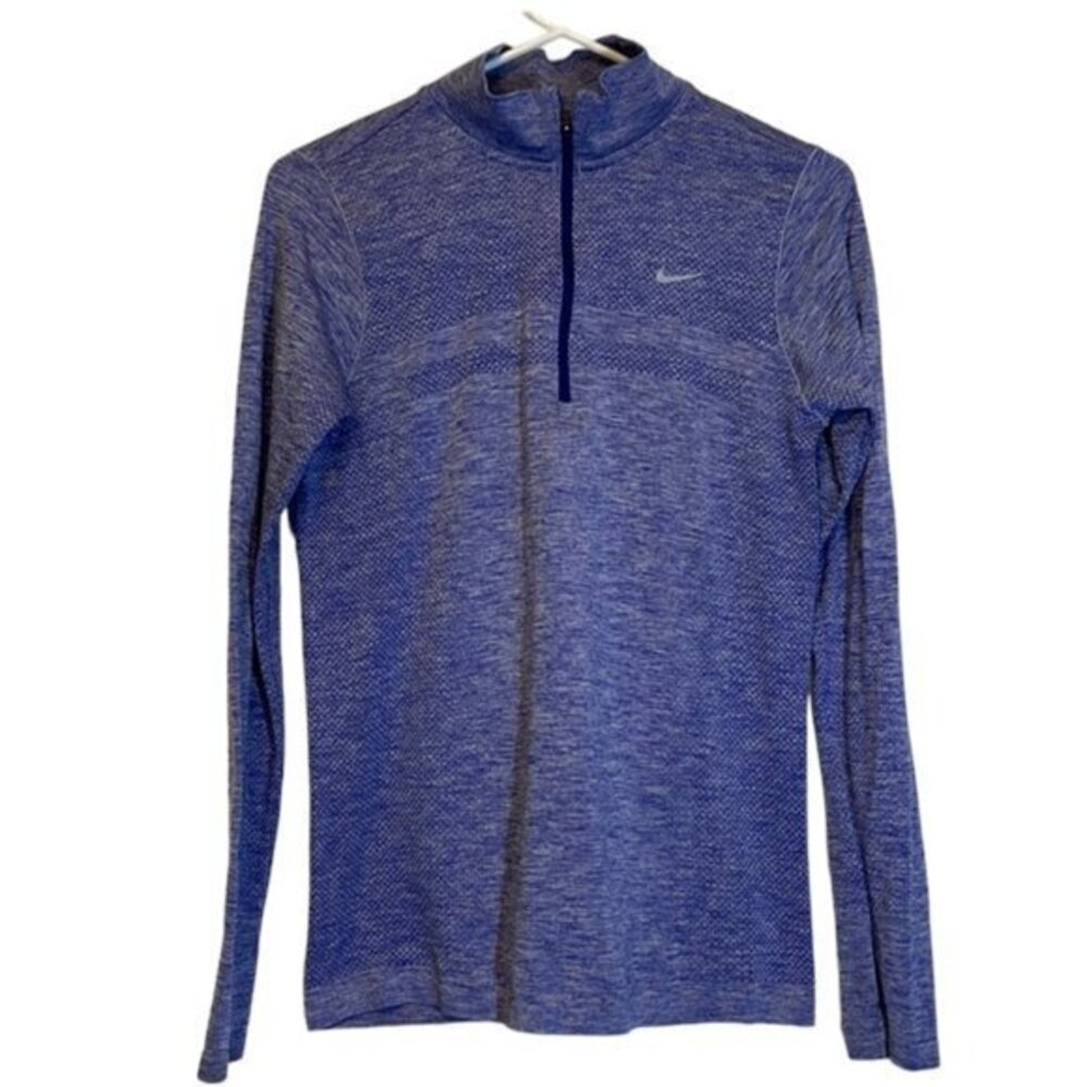 Nike Dri-Fit Running Blue Pullover Top 1/4 Zip Thumb Holes Size Med EUC #0500-DS